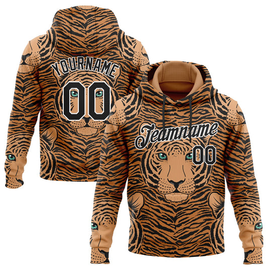 Custom Stitched Vegas Gold Black-White 3D Pattern Design Tiger Sports Pullover Sweatshirt Hoodie - Main View