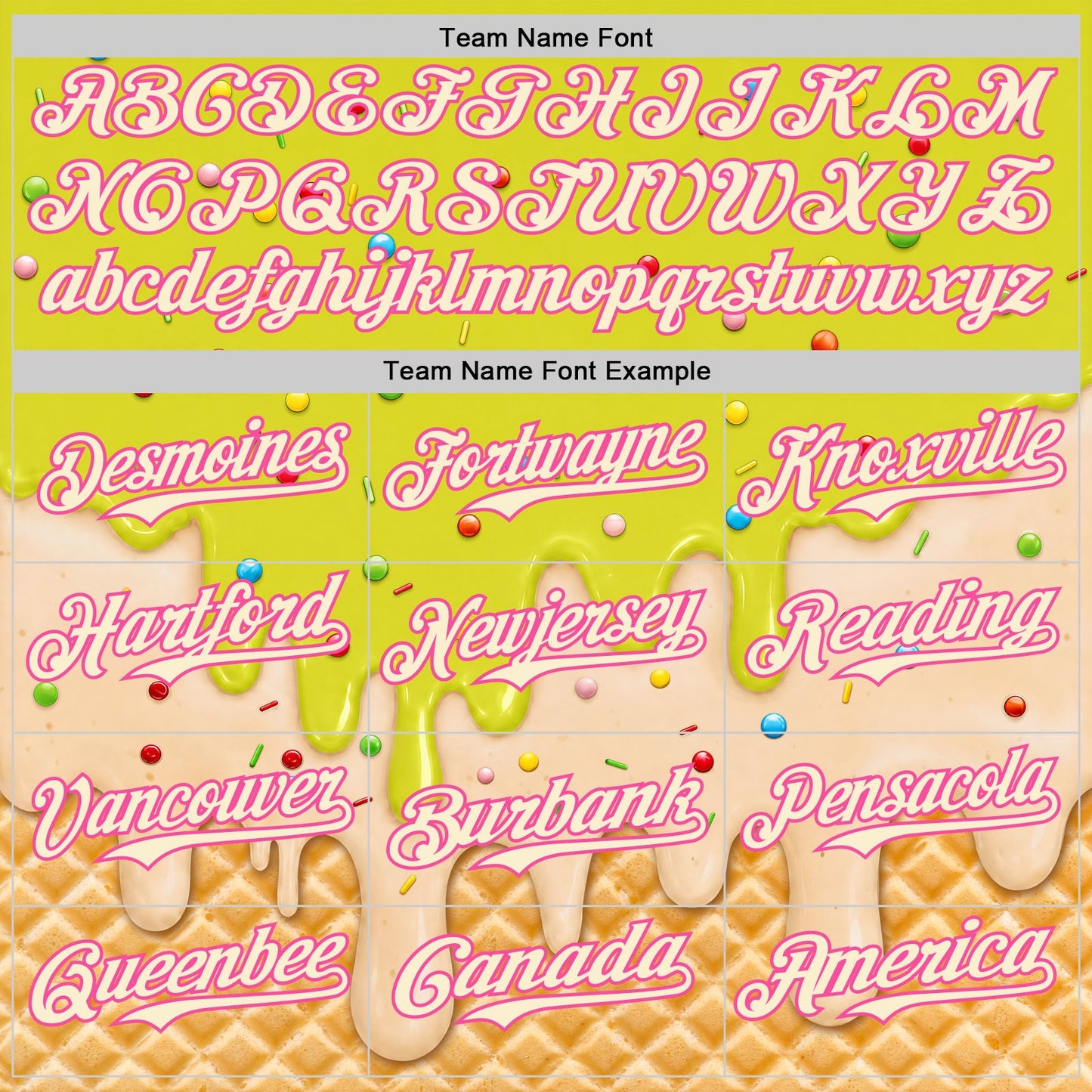 Custom Neon Yellow Cream-Pink Ice Cream Waffle Foodie Dessert Authentic Baseball Jersey view 5