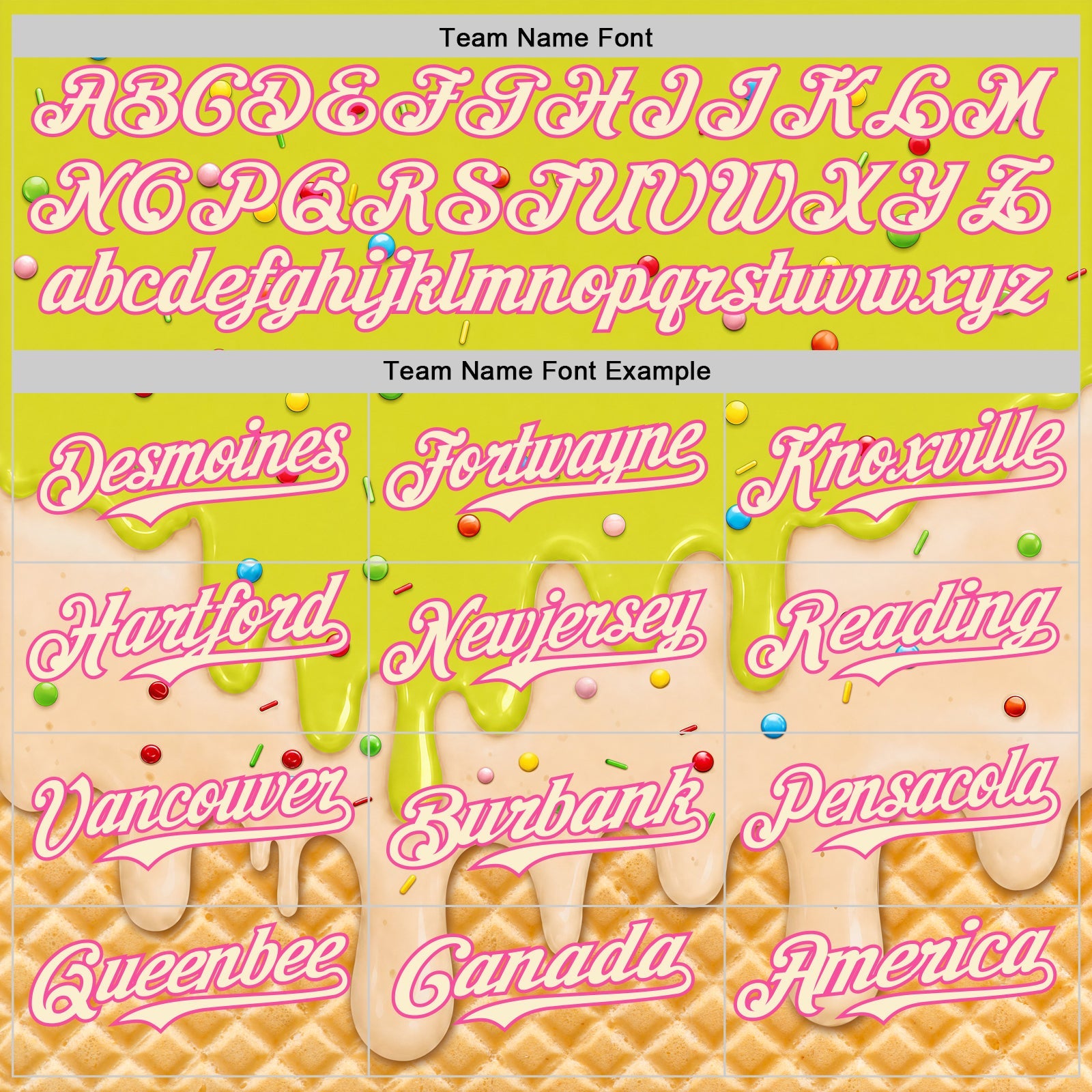 Custom Neon Yellow Cream-Pink Ice Cream Waffle Foodie Dessert Authentic Baseball Jersey view 5