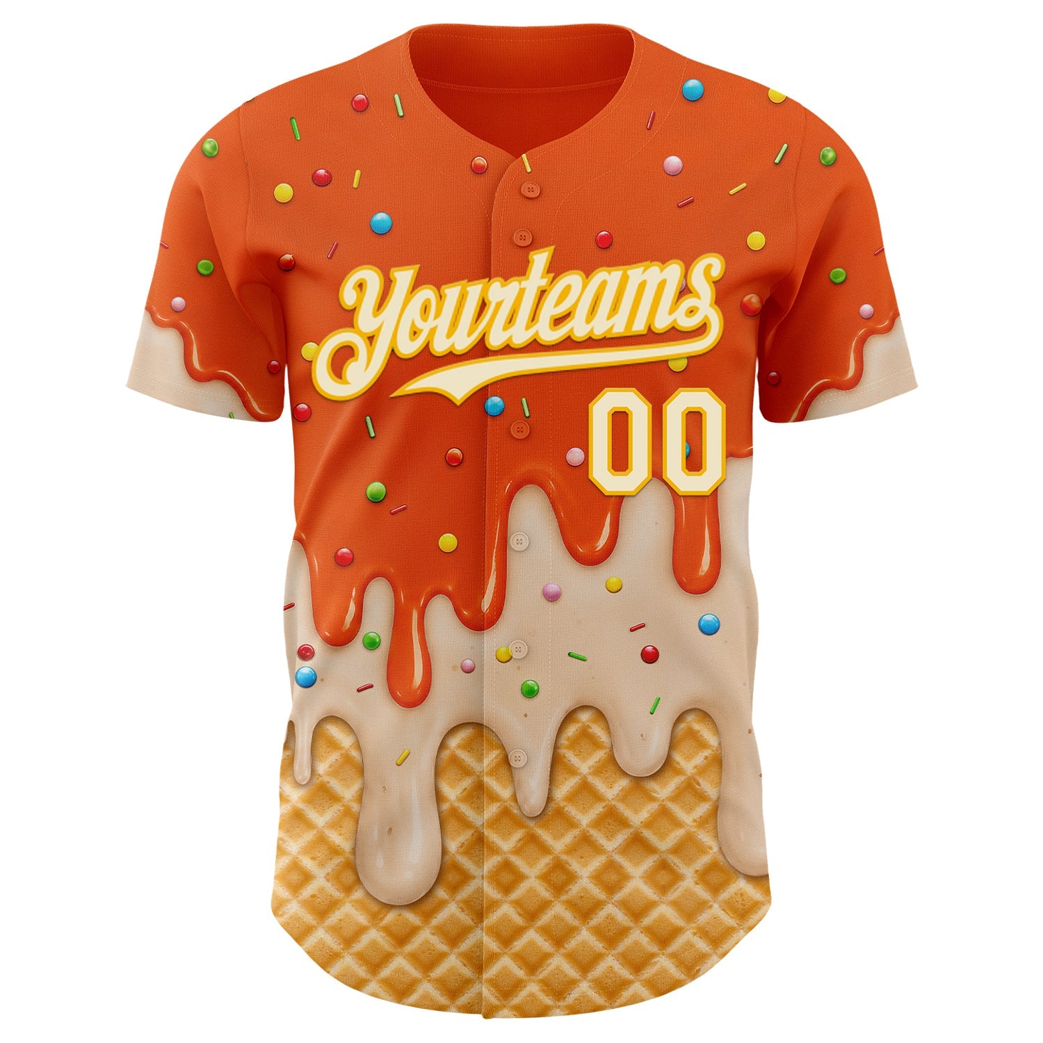 Custom Orange Cream-Gold Ice Cream Waffle Foodie Dessert Authentic Baseball Jersey view 3