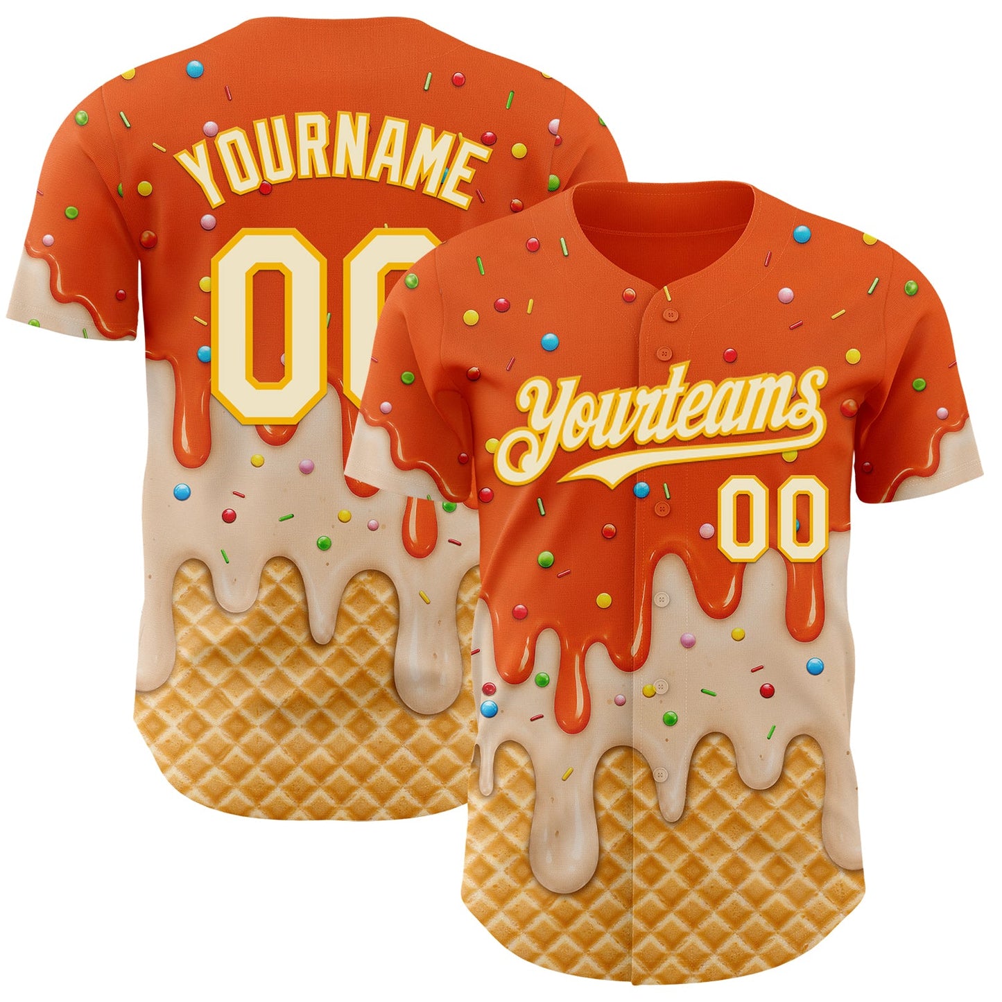 Custom Orange Cream-Gold Ice Cream Waffle Foodie Dessert Authentic Baseball Jersey - Main View