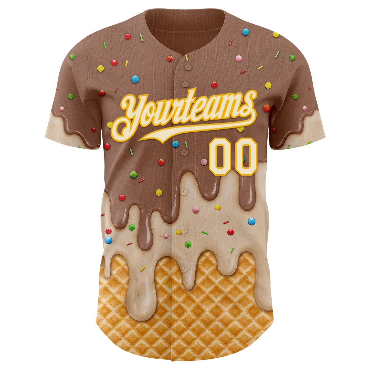 Custom Caramel Brown Cream-Gold Ice Cream Waffle Foodie Dessert Authentic Baseball Jersey view 3