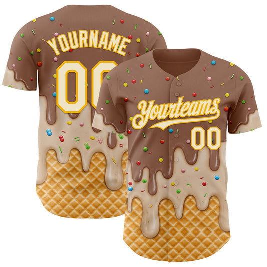 Custom Caramel Brown Cream-Gold Ice Cream Waffle Foodie Dessert Authentic Baseball Jersey - Main View