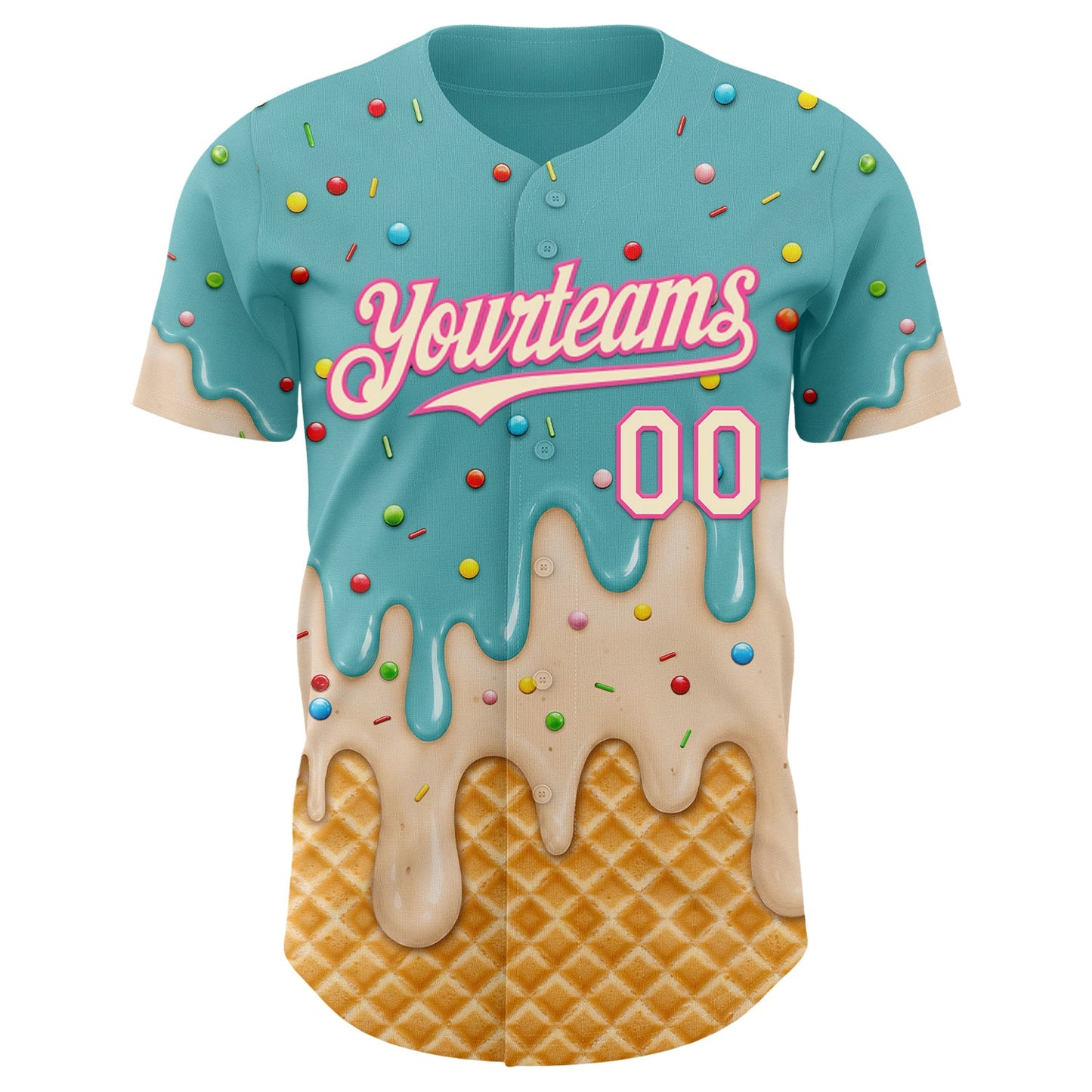 Custom Mint Aqua Cream-Pink Ice Cream Waffle Foodie Dessert Authentic Baseball Jersey view 3