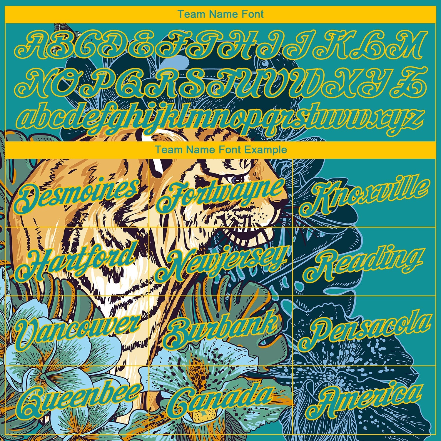 Custom Stitched Teal Yellow 3D Pattern Design Tiger And Flower Sports Pullover Sweatshirt Hoodie view 3