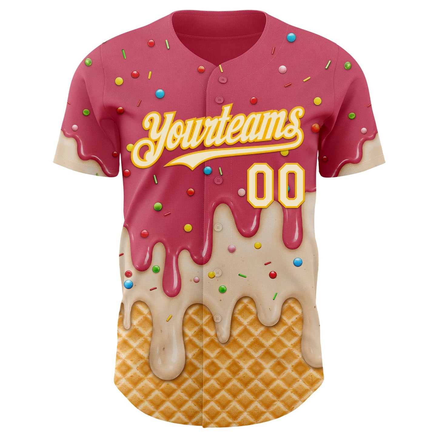 Custom Medium Red Cream-Gold Ice Cream Waffle Foodie Dessert Authentic Baseball Jersey view 3