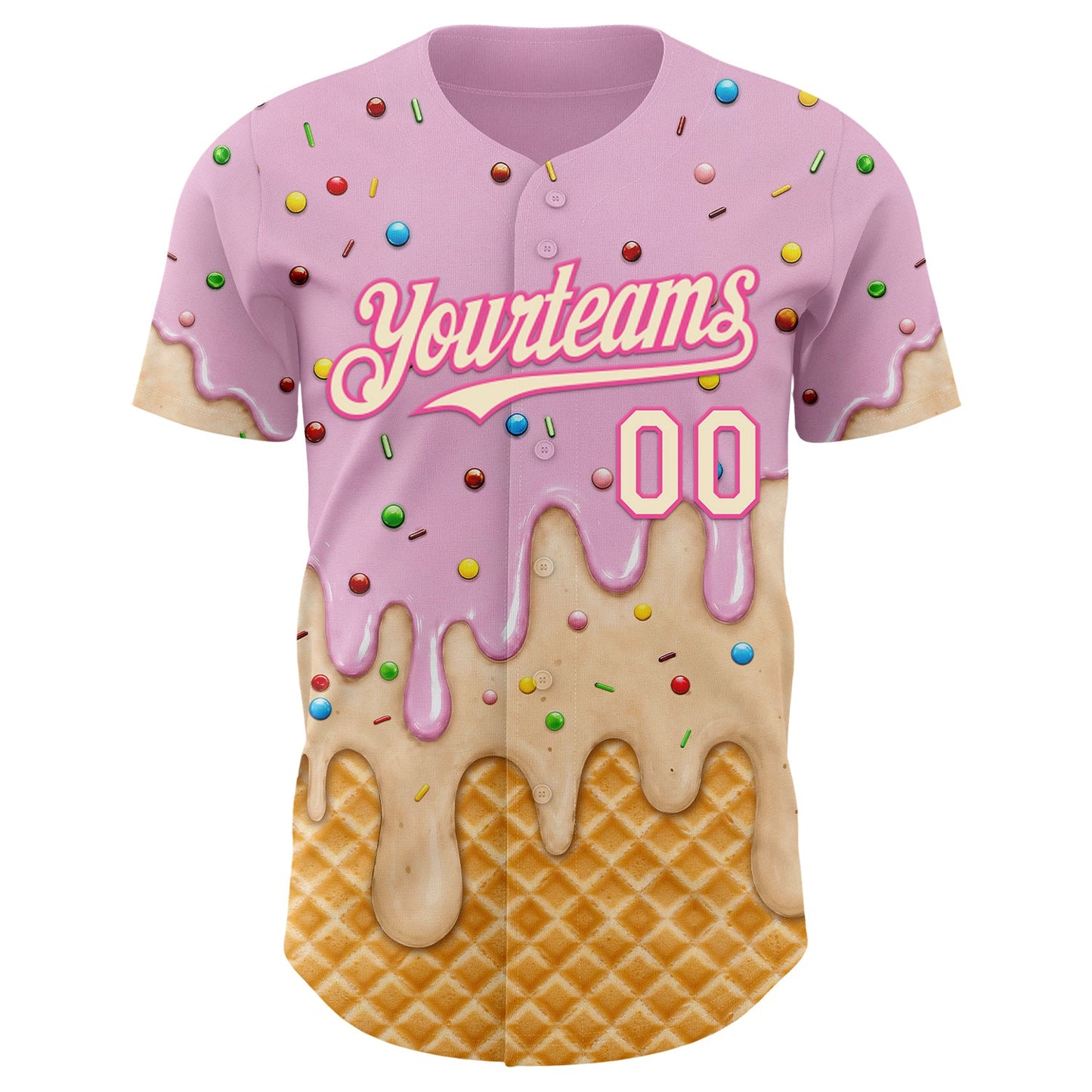 Custom Light Pink Cream-Pink Ice Cream Waffle Foodie Dessert Authentic Baseball Jersey view 3