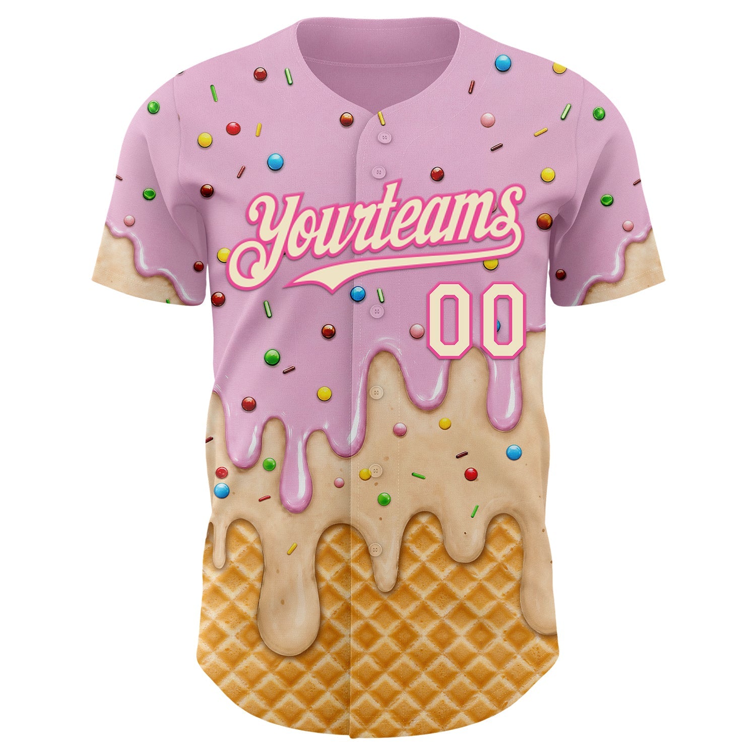 Custom Light Pink Cream-Pink Ice Cream Waffle Foodie Dessert Authentic Baseball Jersey view 3