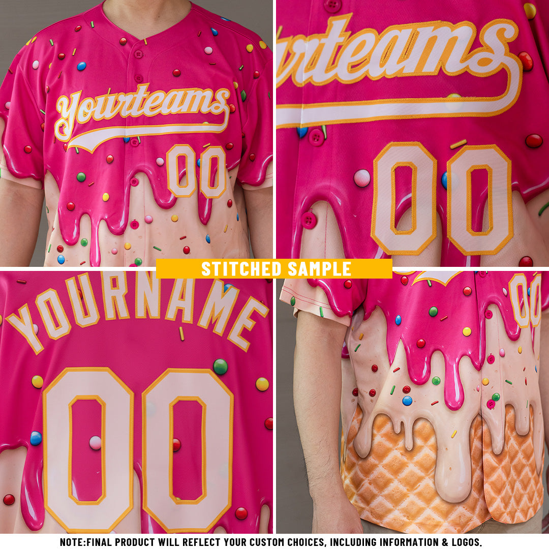 Custom Aqua Cream-Pink Ice Cream Waffle Foodie Dessert Authentic Baseball Jersey view 2