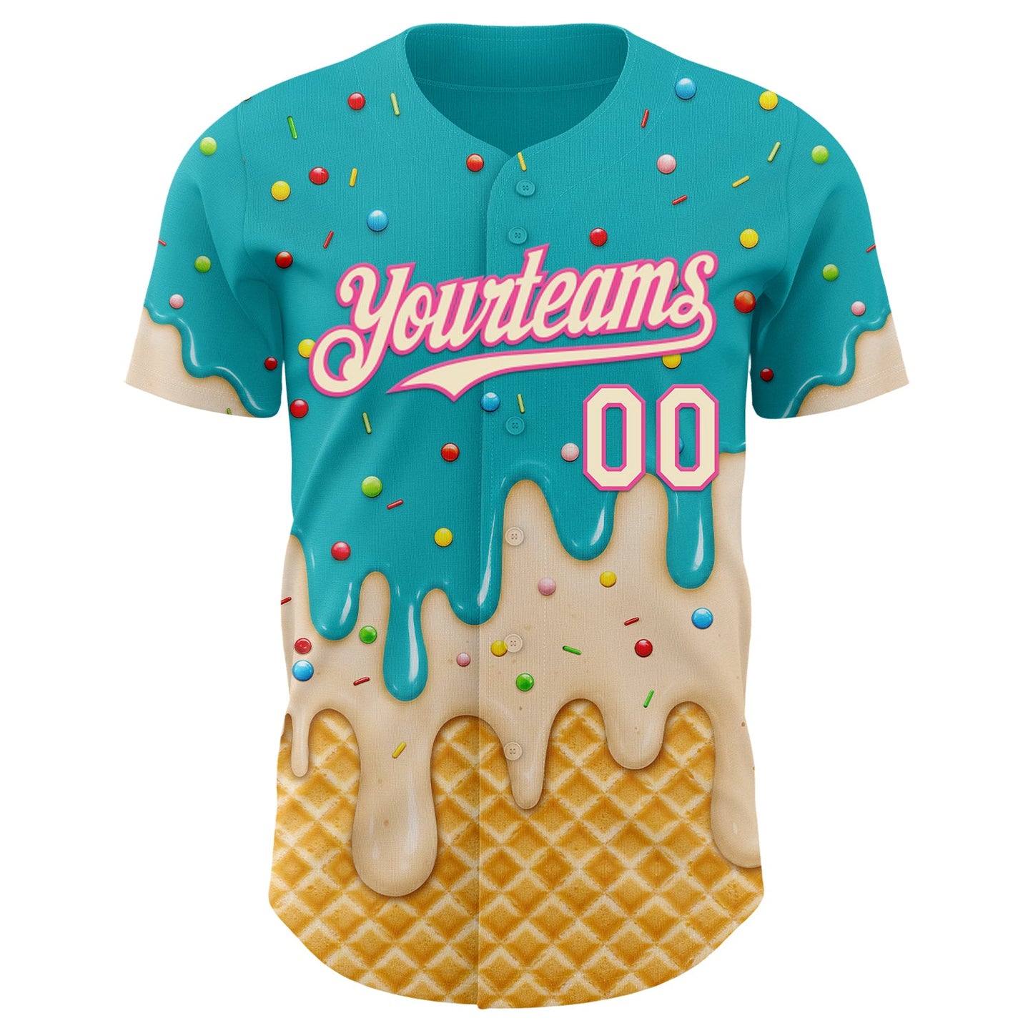 Custom Aqua Cream-Pink Ice Cream Waffle Foodie Dessert Authentic Baseball Jersey view 3