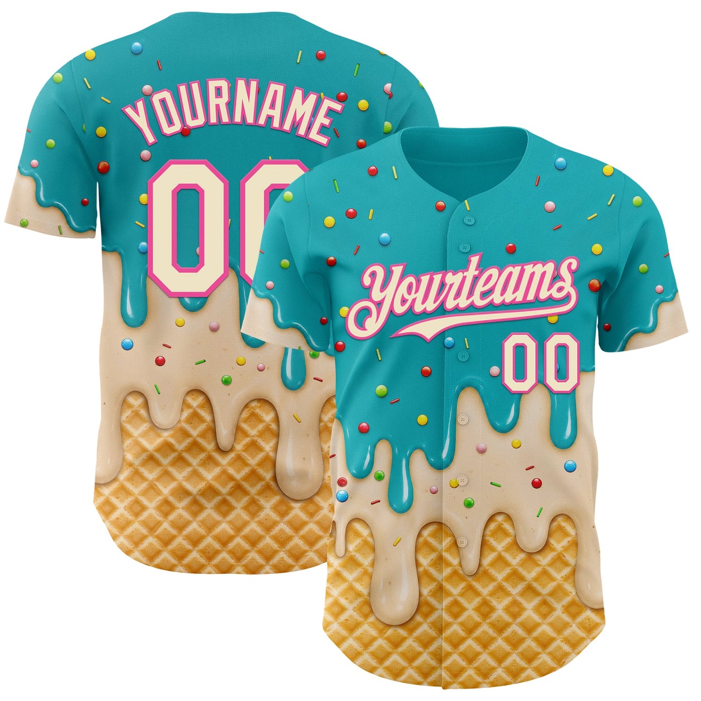 Custom Aqua Cream-Pink Ice Cream Waffle Foodie Dessert Authentic Baseball Jersey - Main View