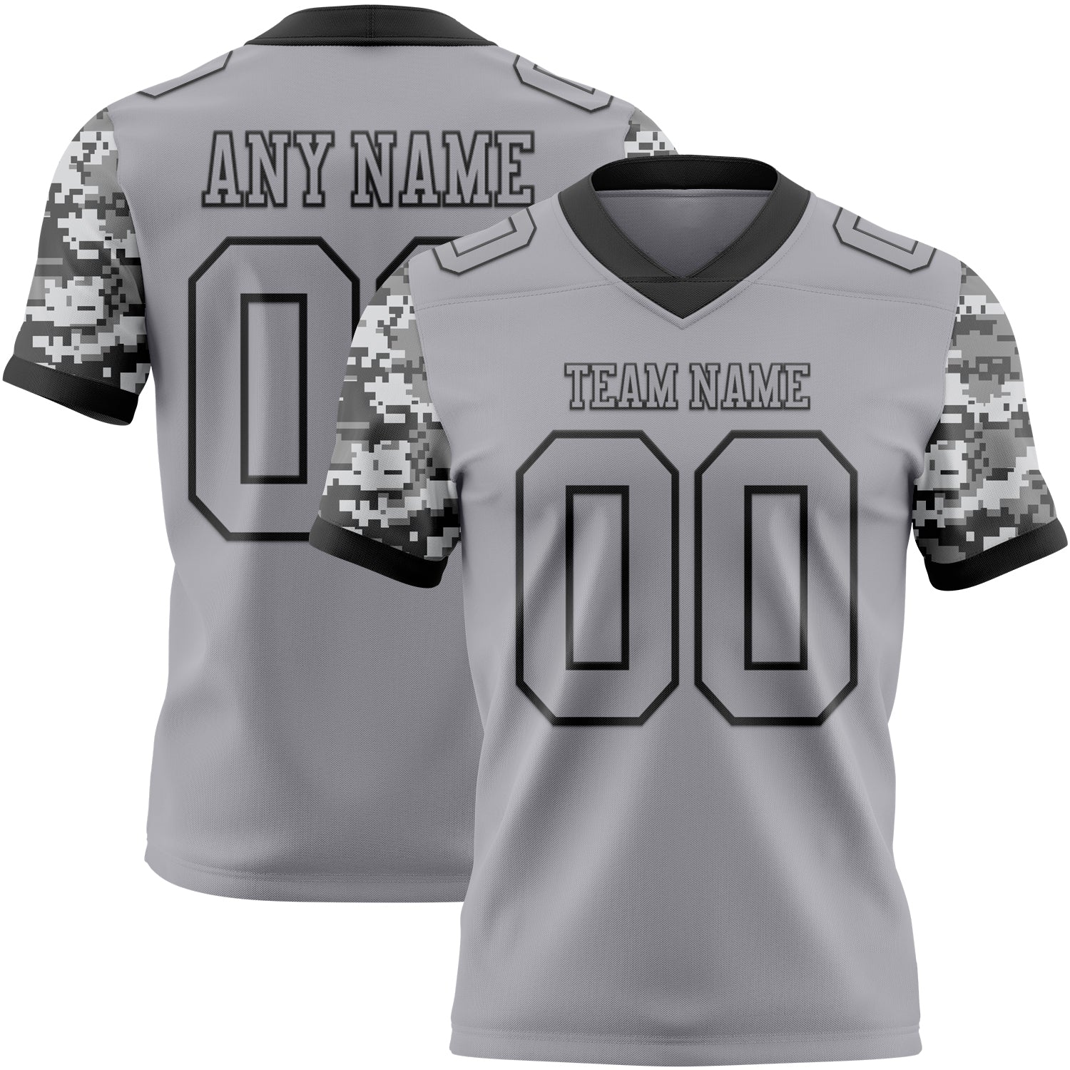 Custom Gray-Black Authentic Camo Two Tone Salute To Service 7V7 Flag Football Jersey - Main View