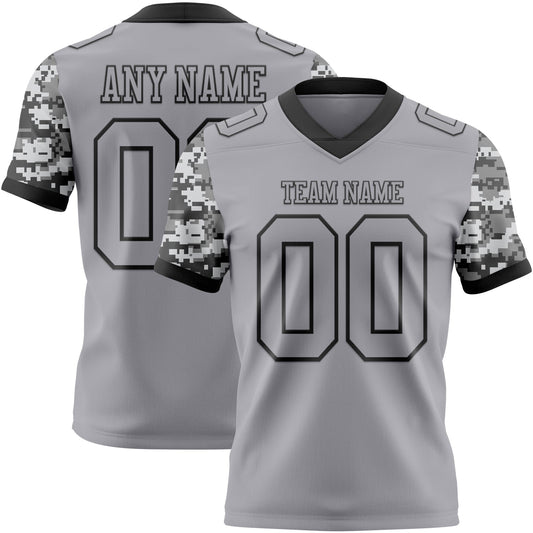 Custom Gray-Black Authentic Camo Two Tone Salute To Service 7V7 Flag Football Jersey - Main View