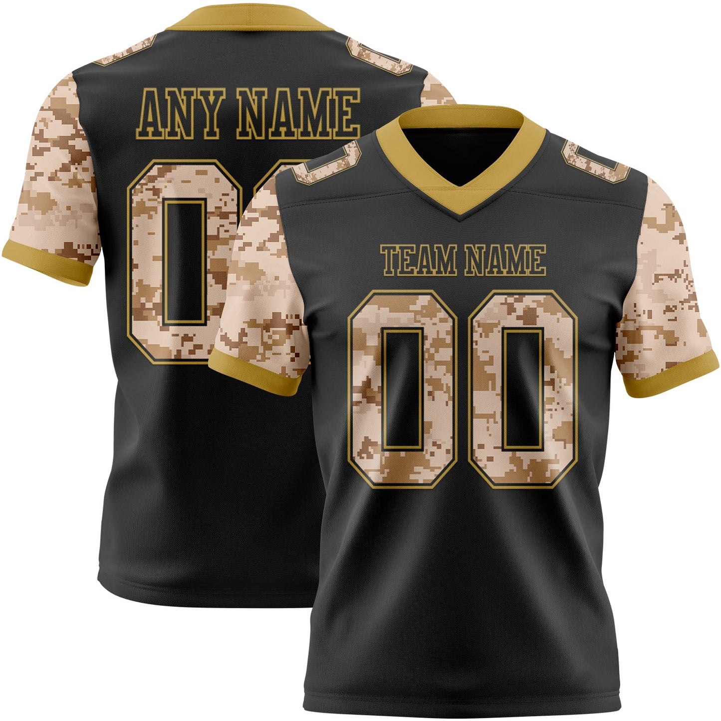 Custom Black-Old Gold Authentic Camo Two Tone Salute To Service 7V7 Flag Football Jersey - Main View