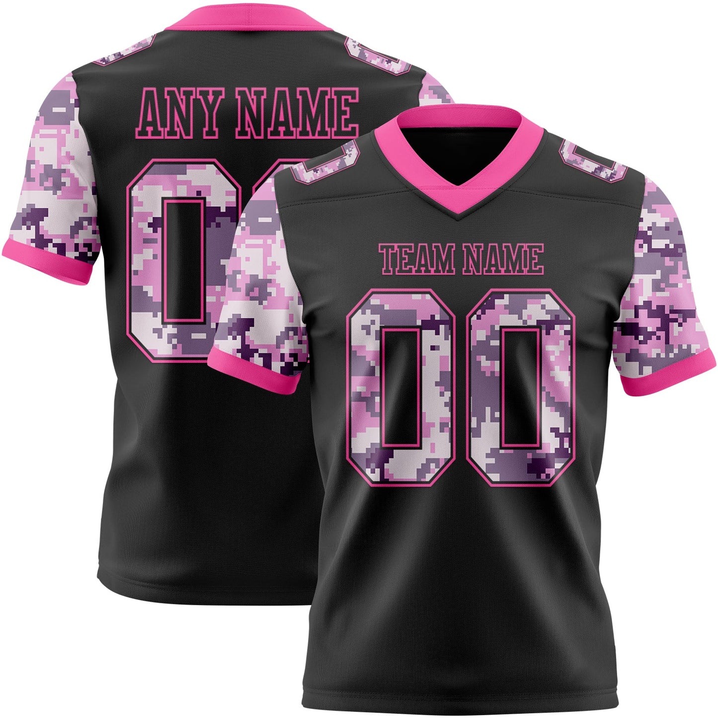 Custom Black-Pink Authentic Camo Two Tone Salute To Service 7V7 Flag Football Jersey - Main View