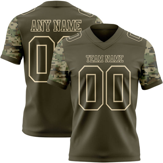 Custom Olive-Cream Authentic Camo Two Tone Salute To Service 7V7 Flag Football Jersey - Main View
