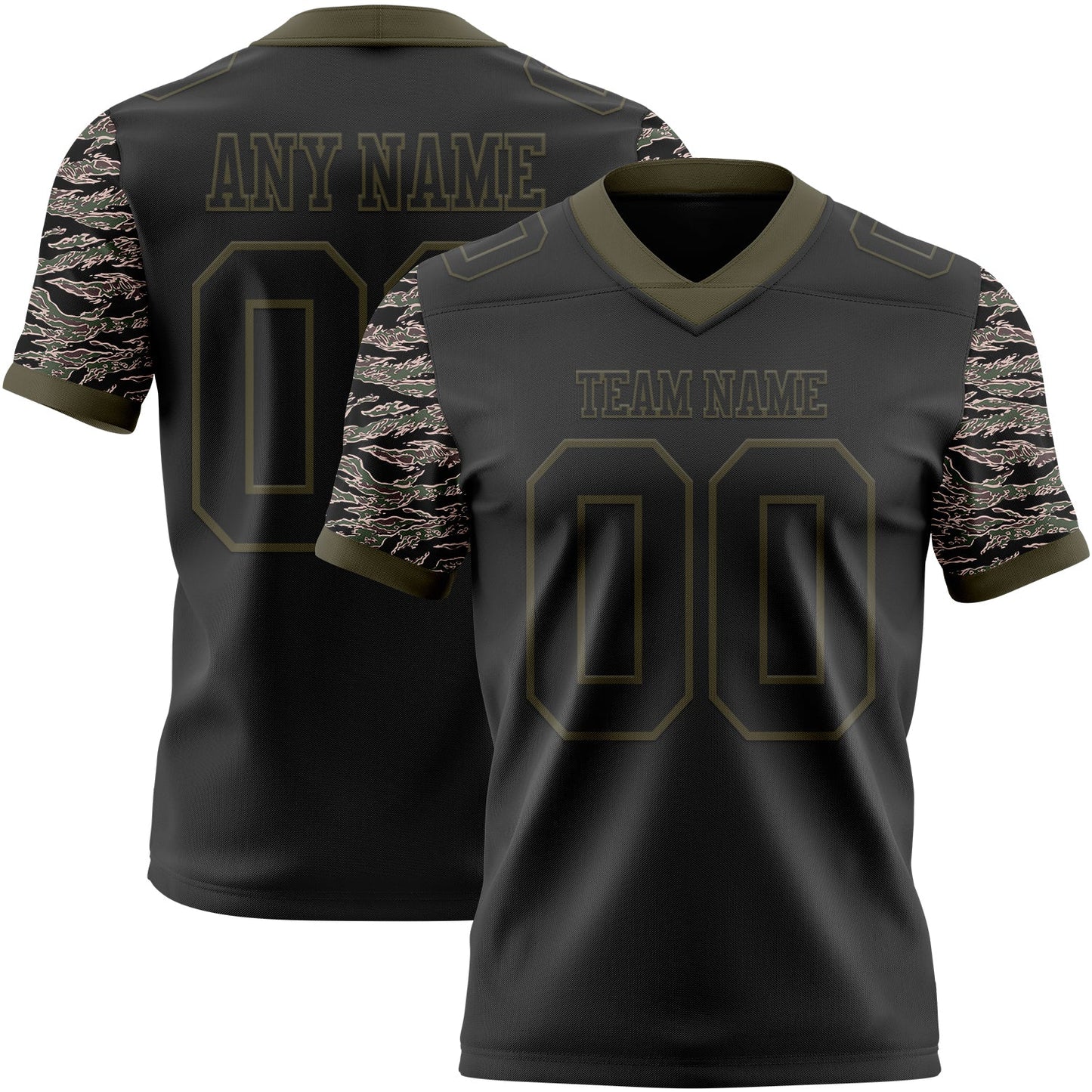 Custom Black-Olive Authentic Camo Two Tone Salute To Service 7V7 Flag Football Jersey - Main View