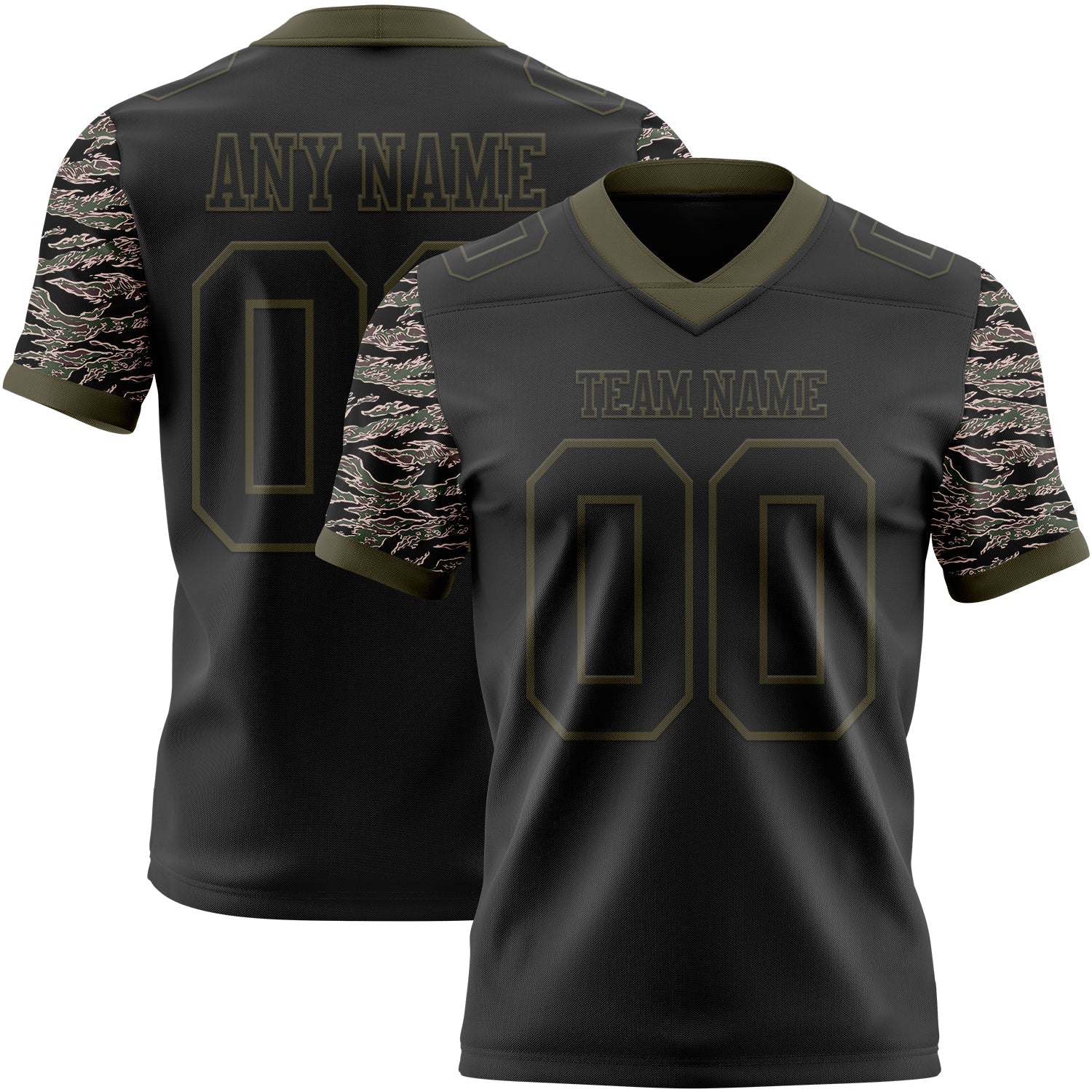 Custom Black-Olive Authentic Camo Two Tone Salute To Service 7V7 Flag Football Jersey - Main View