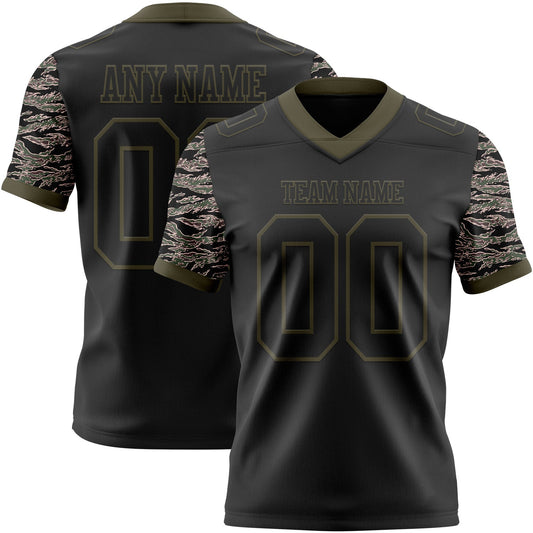Custom Black-Olive Authentic Camo Two Tone Salute To Service 7V7 Flag Football Jersey - Main View