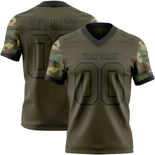 Custom Olive-Black Authentic Camo Two Tone Salute To Service 7V7 Flag Football Jersey - Main View