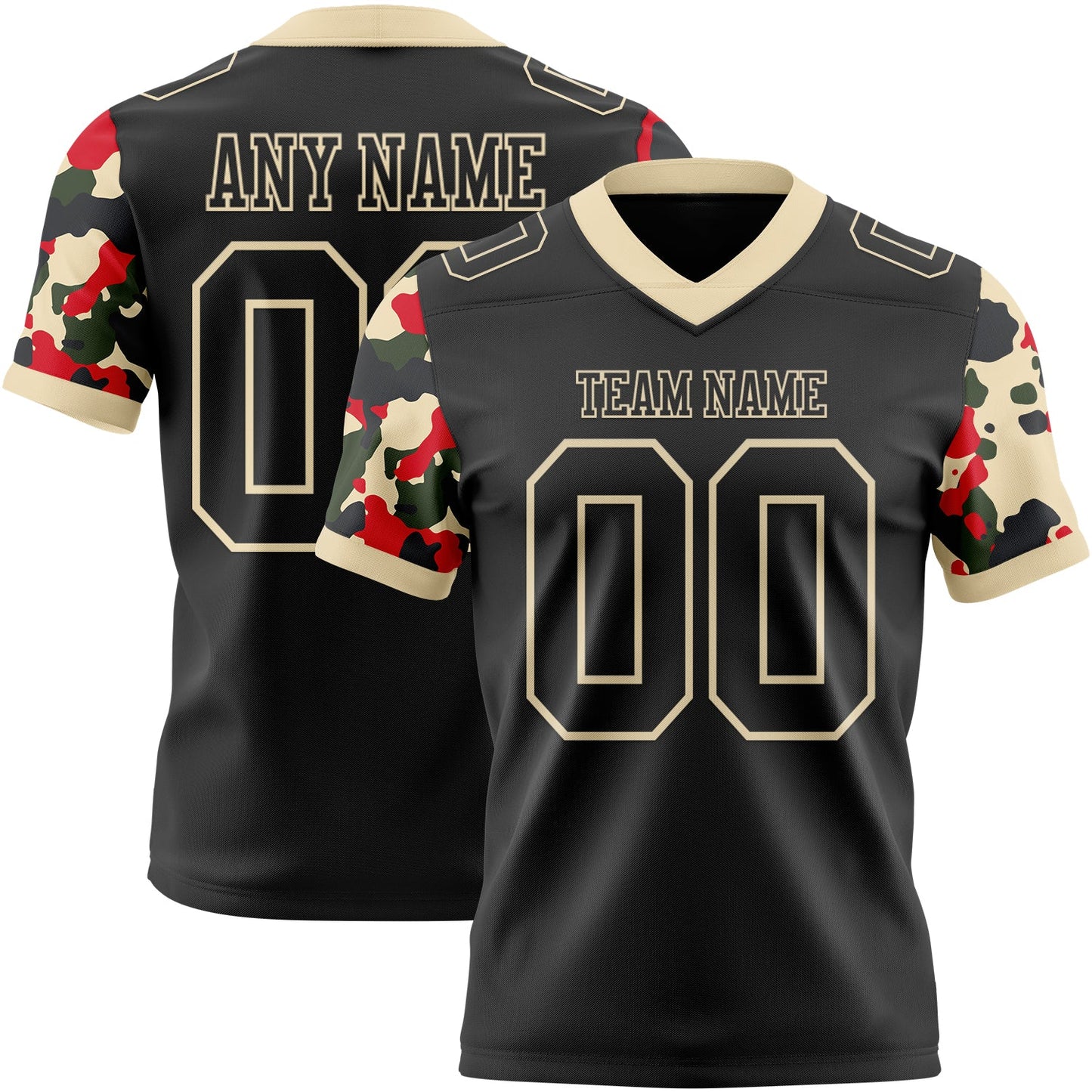 Custom Black-Cream Authentic Camo Two Tone Salute To Service 7V7 Flag Football Jersey - Main View