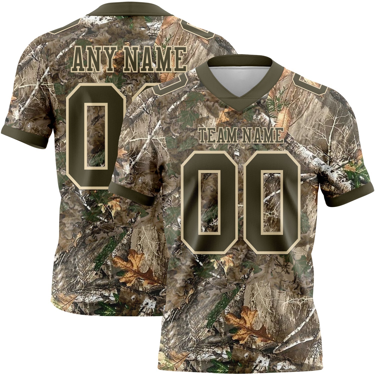 Custom Camo Olive-Cream Authentic Woodland Camouflage Salute To Service 7V7 Flag Football Jersey - Main View