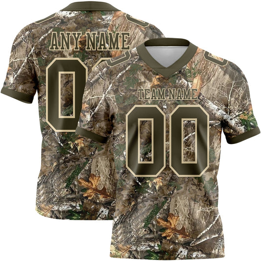 Custom Camo Olive-Cream Authentic Woodland Camouflage Salute To Service 7V7 Flag Football Jersey - Main View
