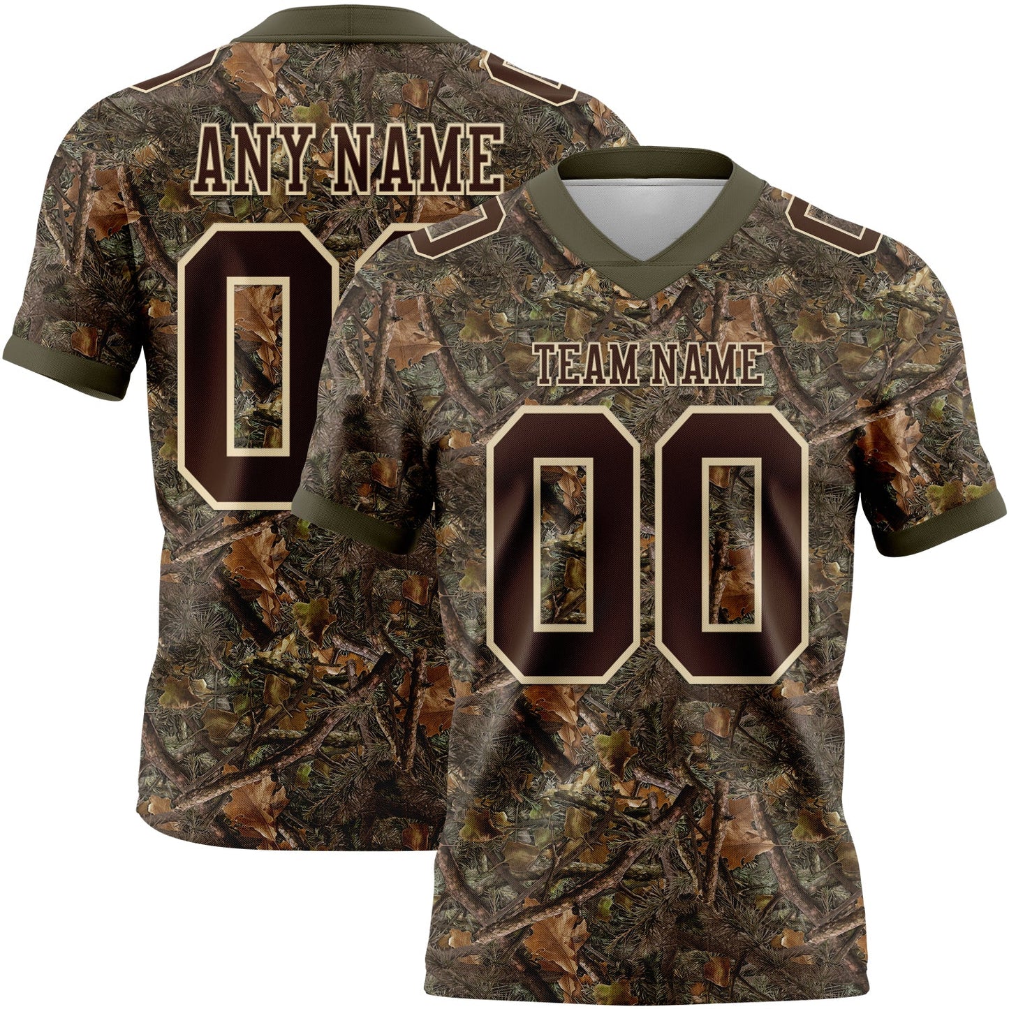 Custom Camo Brown Cream-Olive Authentic Woodland Camouflage Salute To Service 7V7 Flag Football Jersey - Main View