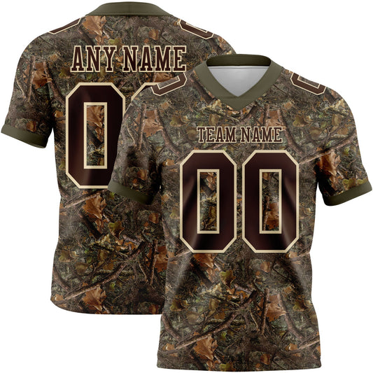 Custom Camo Brown Cream-Olive Authentic Woodland Camouflage Salute To Service 7V7 Flag Football Jersey - Main View