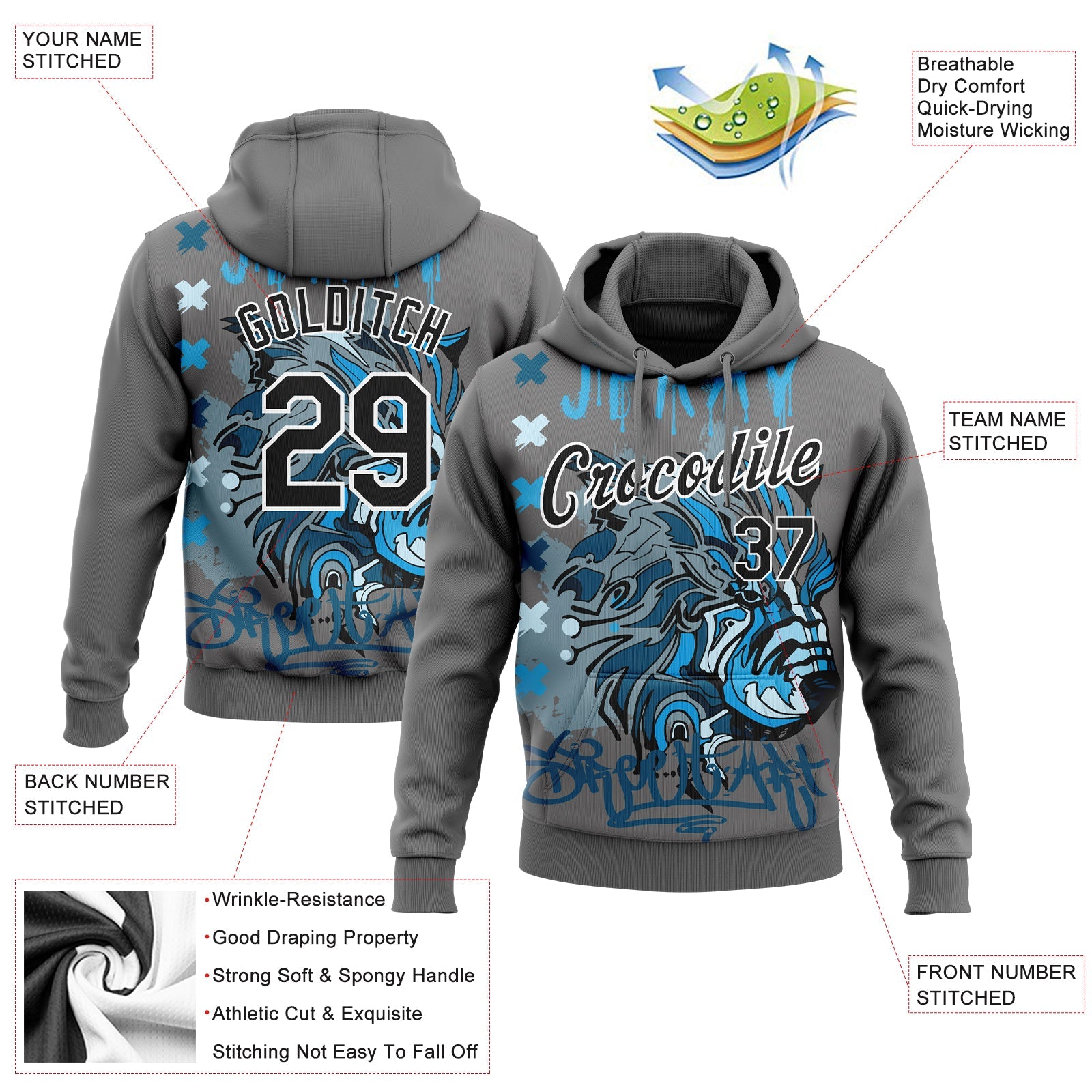 Custom Stitched Steel Gray Black-White 3D Pattern Design Tiger Sports Pullover Sweatshirt Hoodie view 2