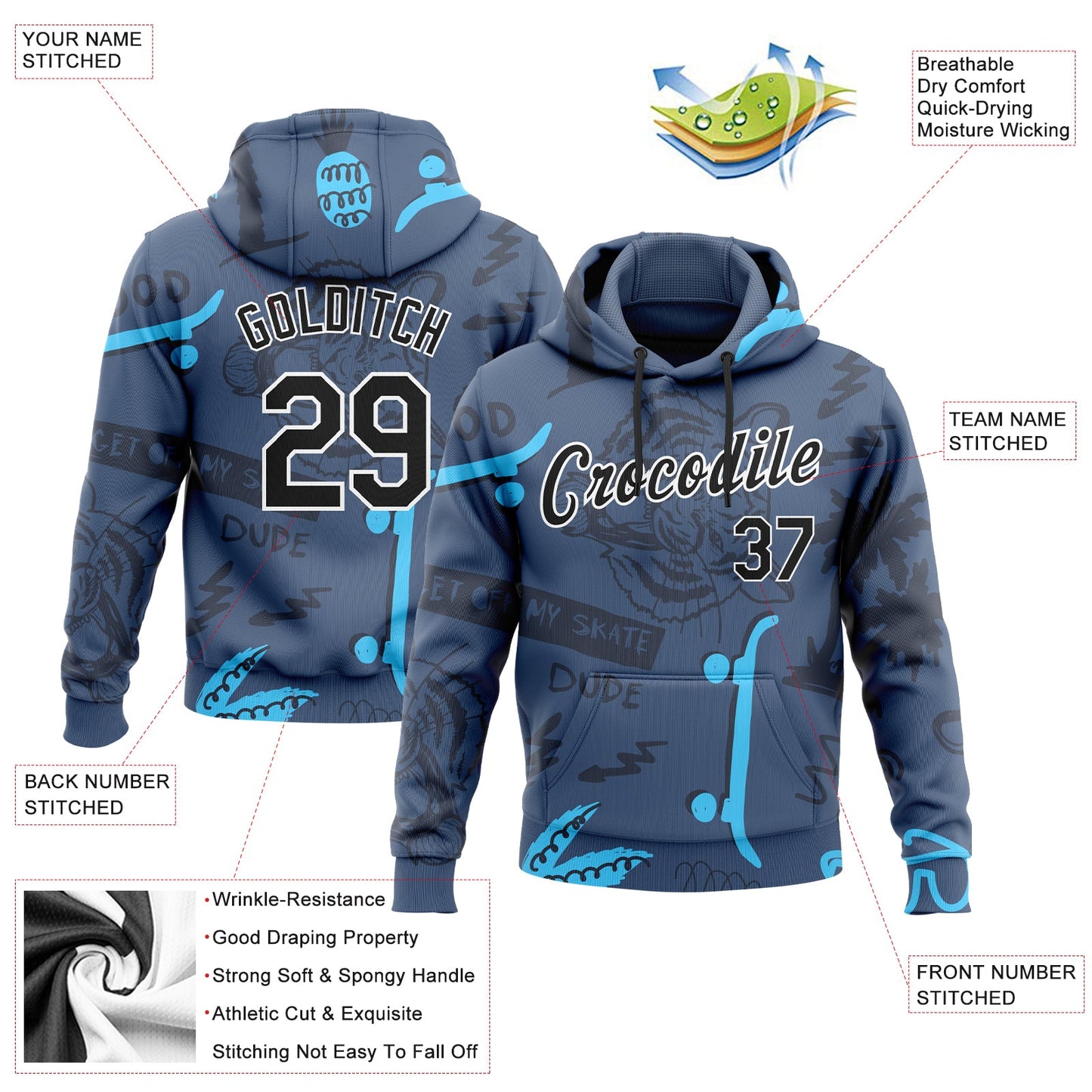 Custom Stitched Navy Black-White 3D Pattern Design Tiger And Hawaii Palm Tree Sports Pullover Sweatshirt Hoodie view 2
