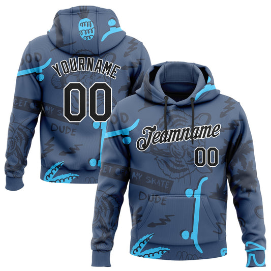 Custom Stitched Navy Black-White 3D Pattern Design Tiger And Hawaii Palm Tree Sports Pullover Sweatshirt Hoodie - Main View