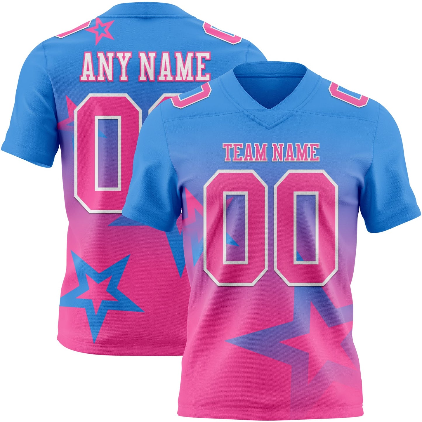 Custom Powder Blue Pink-White Authentic Star Gradient 7V7 Flag Football Jersey - Main View
