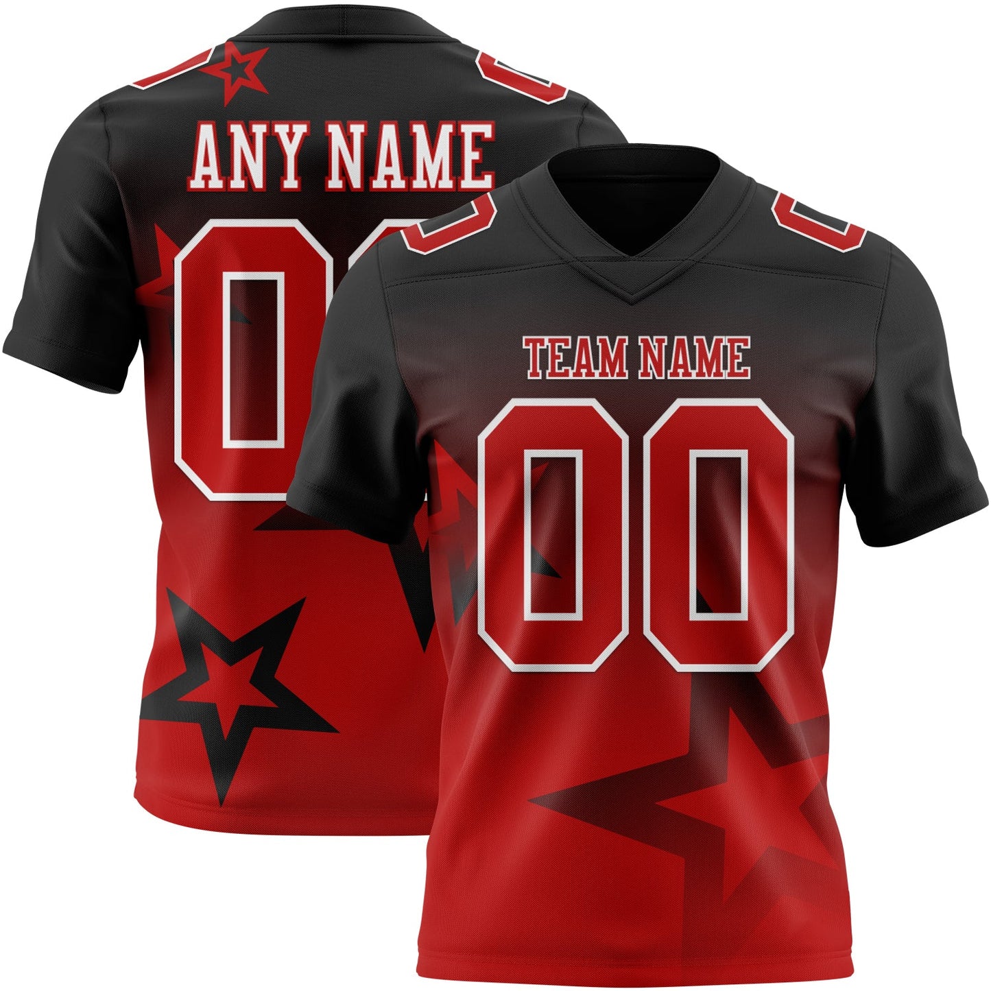 Custom Black Red-White Authentic Star Gradient 7V7 Flag Football Jersey - Main View