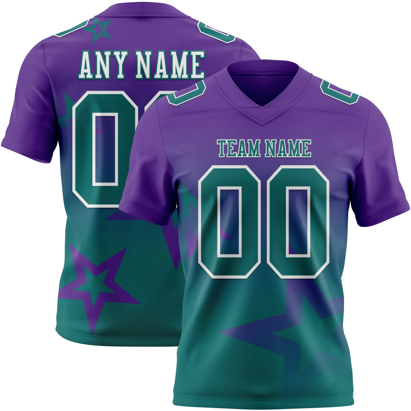 Custom Purple Teal-White Authentic Star Gradient 7V7 Flag Football Jersey - Main View