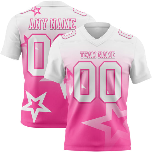 Custom White-Pink Authentic Star Gradient 7V7 Flag Football Jersey - Main View