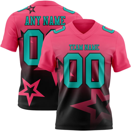 Custom Neon Pink Aqua-Black Authentic Star Gradient 7V7 Flag Football Jersey - Main View
