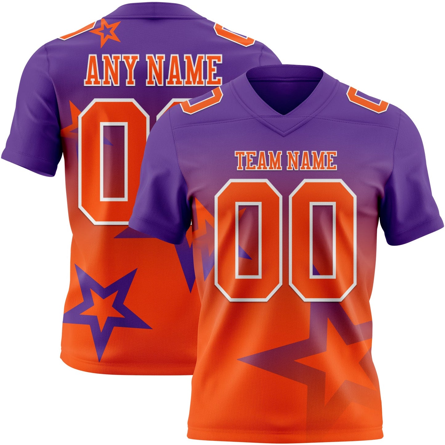 Custom Purple Orange-White Authentic Star Gradient 7V7 Flag Football Jersey - Main View