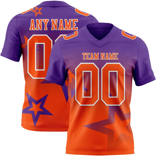 Custom Purple Orange-White Authentic Star Gradient 7V7 Flag Football Jersey - Main View