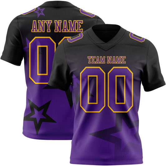 Custom Black Purple-Gold Authentic Star Gradient 7V7 Flag Football Jersey - Main View