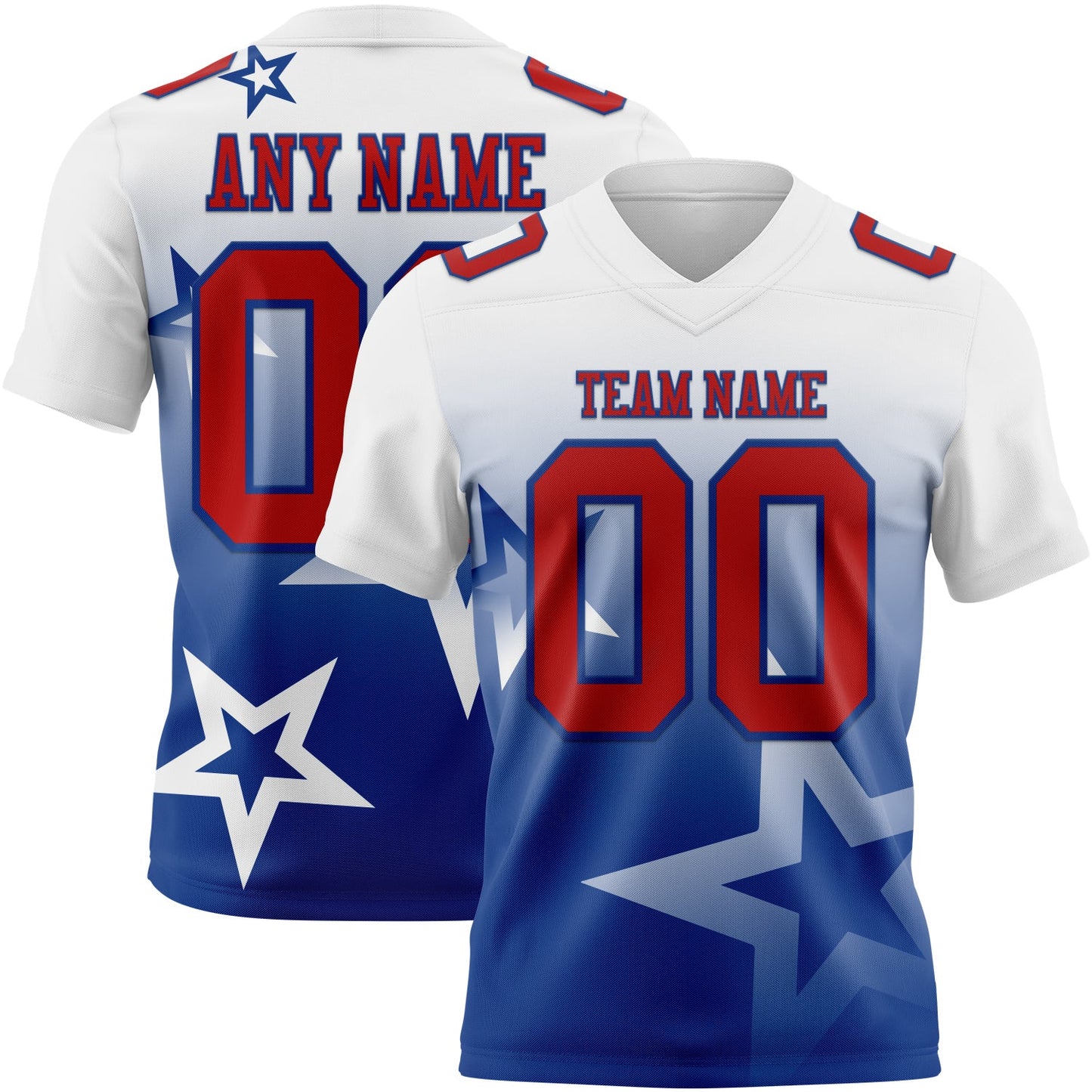 Custom White Red-Royal Authentic Star Gradient 7V7 Flag Football Jersey - Main View