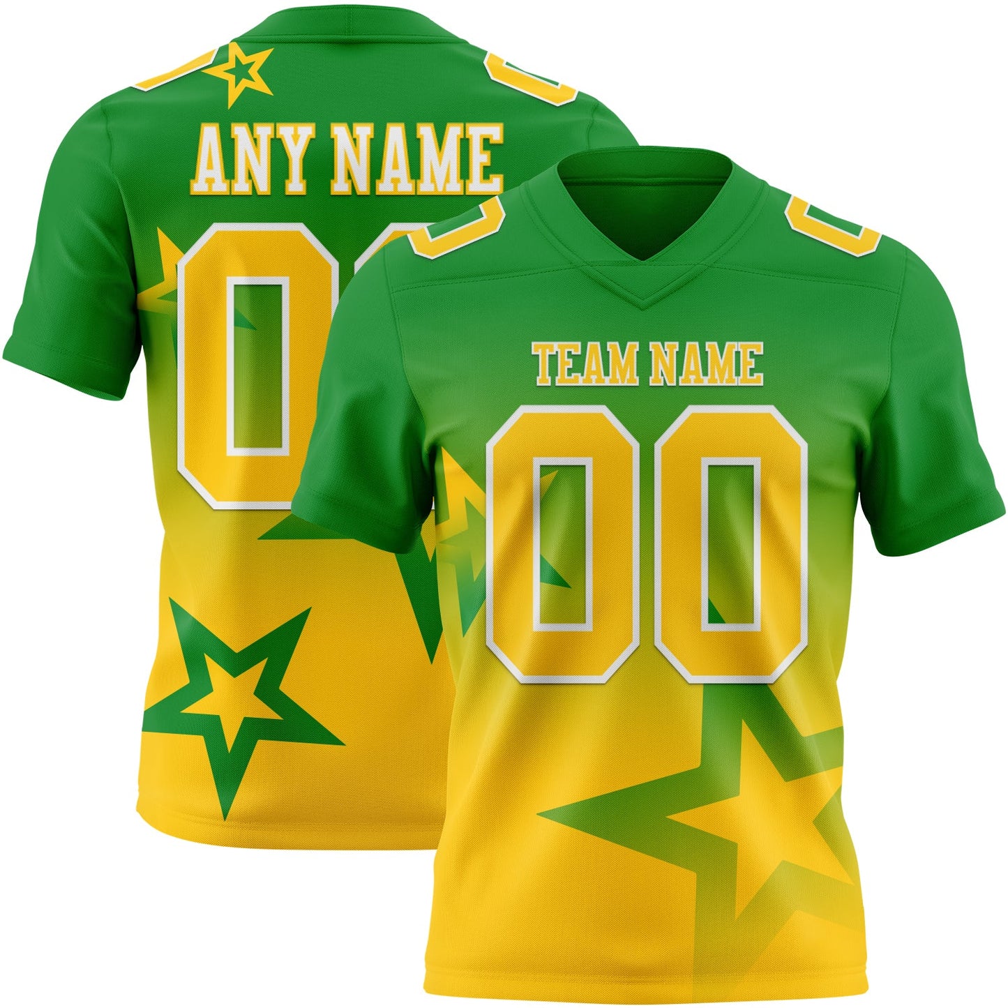 Custom Grass Green Yellow-White Authentic Star Gradient 7V7 Flag Football Jersey - Main View