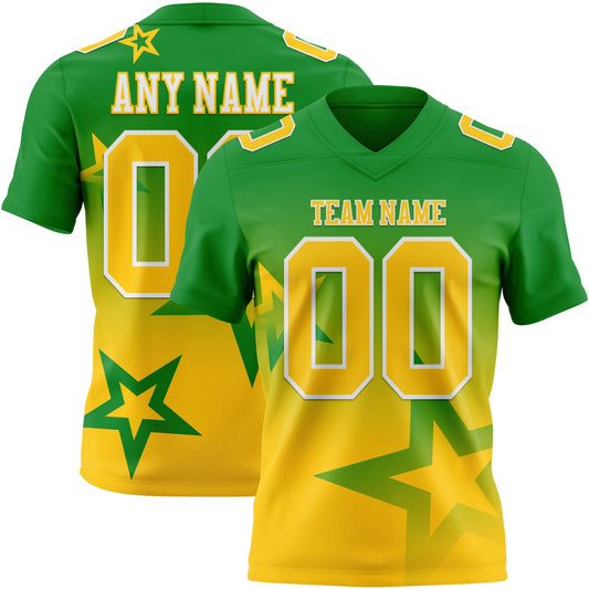 Custom Grass Green Yellow-White Authentic Star Gradient 7V7 Flag Football Jersey - Main View