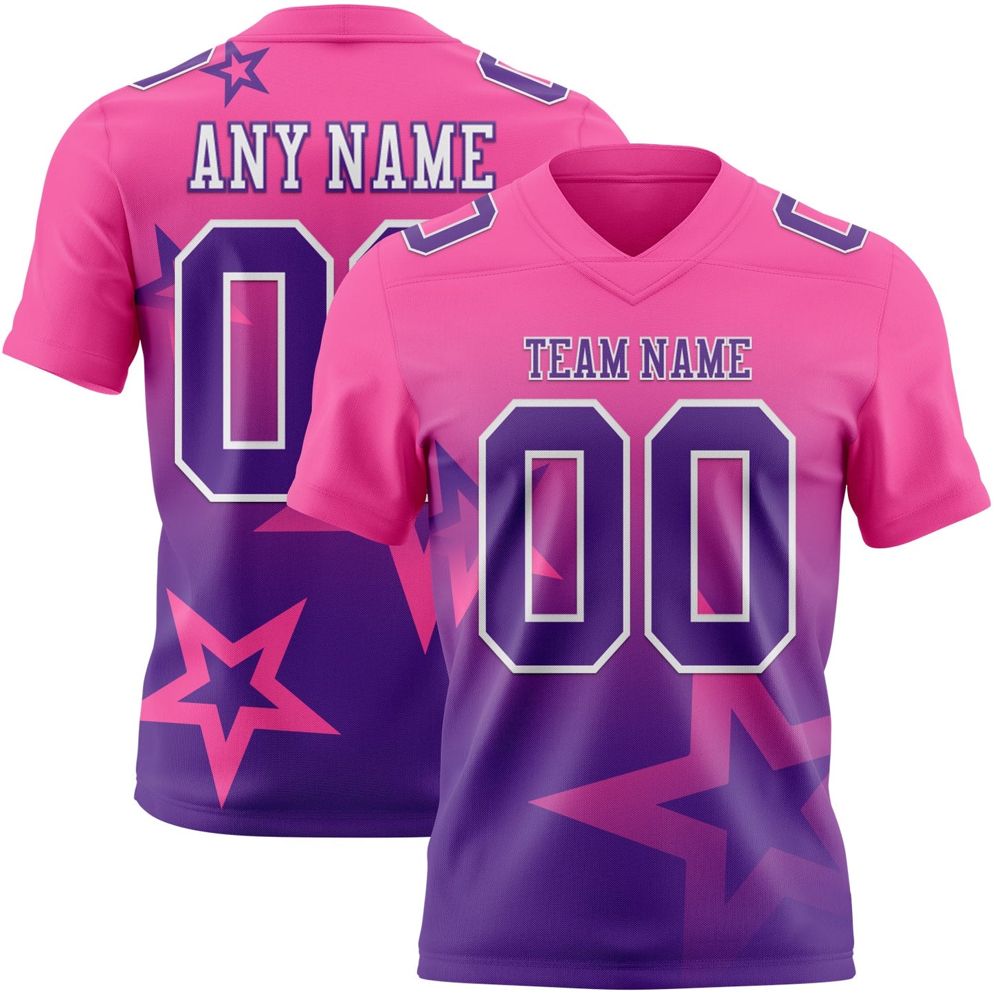 Custom Pink Purple-White Authentic Star Gradient 7V7 Flag Football Jersey - Main View