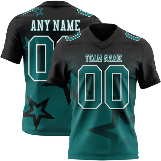 Custom Black Teal-White Authentic Star Gradient 7V7 Flag Football Jersey - Main View