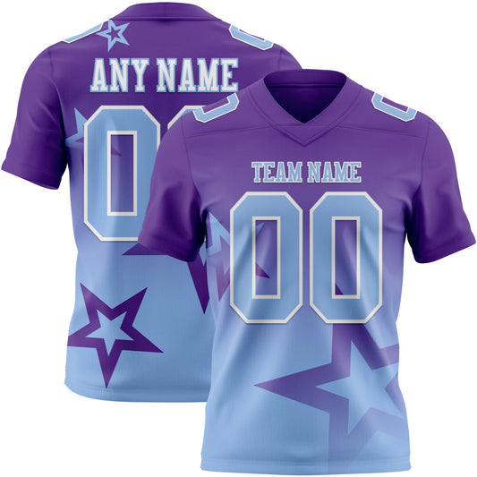 Custom Purple Light Blue-White Authentic Star Gradient 7V7 Flag Football Jersey - Main View