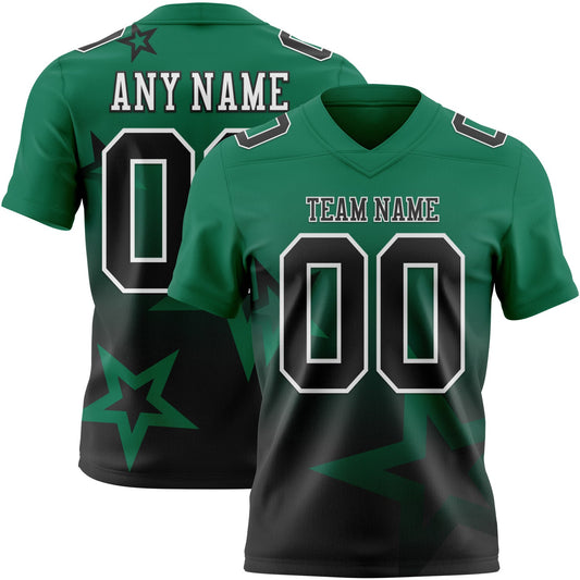 Custom Kelly Green Black-White Authentic Star Gradient 7V7 Flag Football Jersey - Main View