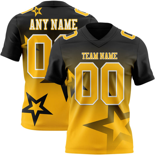 Custom Black Gold-White Authentic Star Gradient 7V7 Flag Football Jersey - Main View