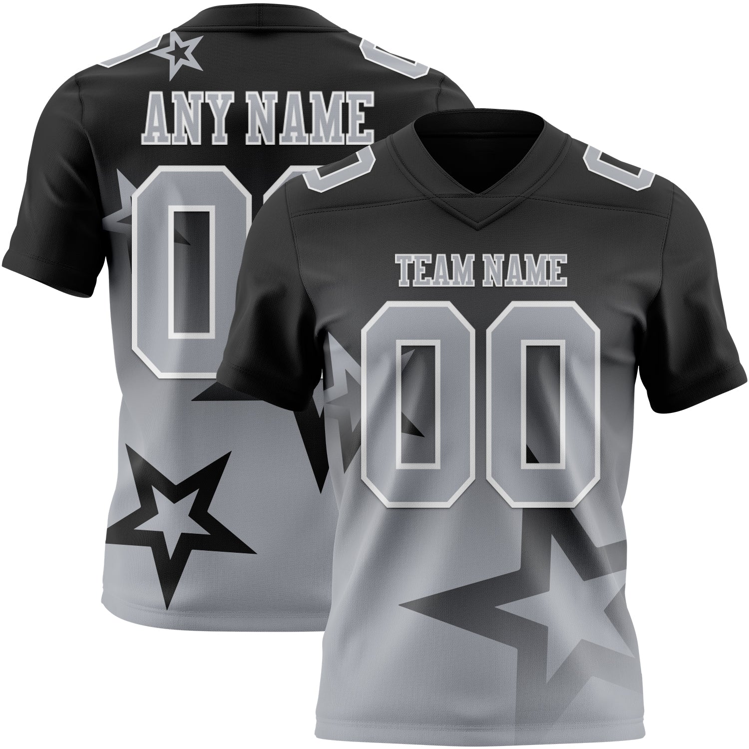 Custom Black Gray-White Authentic Star Gradient 7V7 Flag Football Jersey - Main View