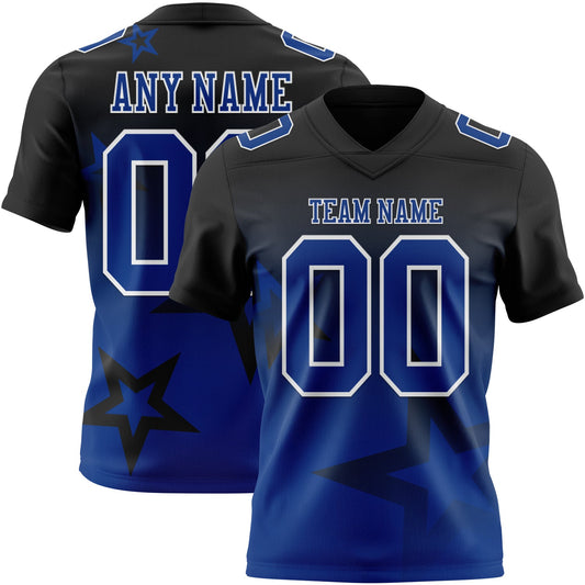 Custom Black Royal-White Authentic Star Gradient 7V7 Flag Football Jersey - Main View